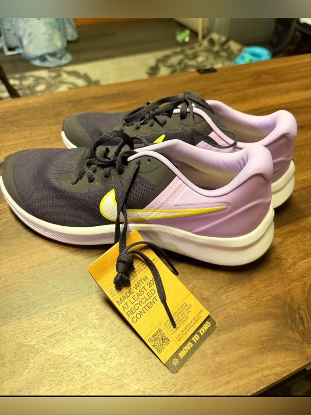 Nike Girls Black & Lavender Running Shoes with Yellow Swoosh